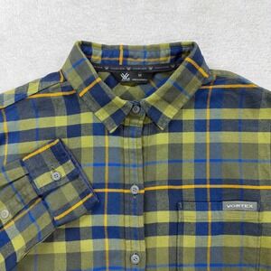 Vortex Timber Rush Flannel Women Medium Olive Green Plaid Button Down Lens Cloth